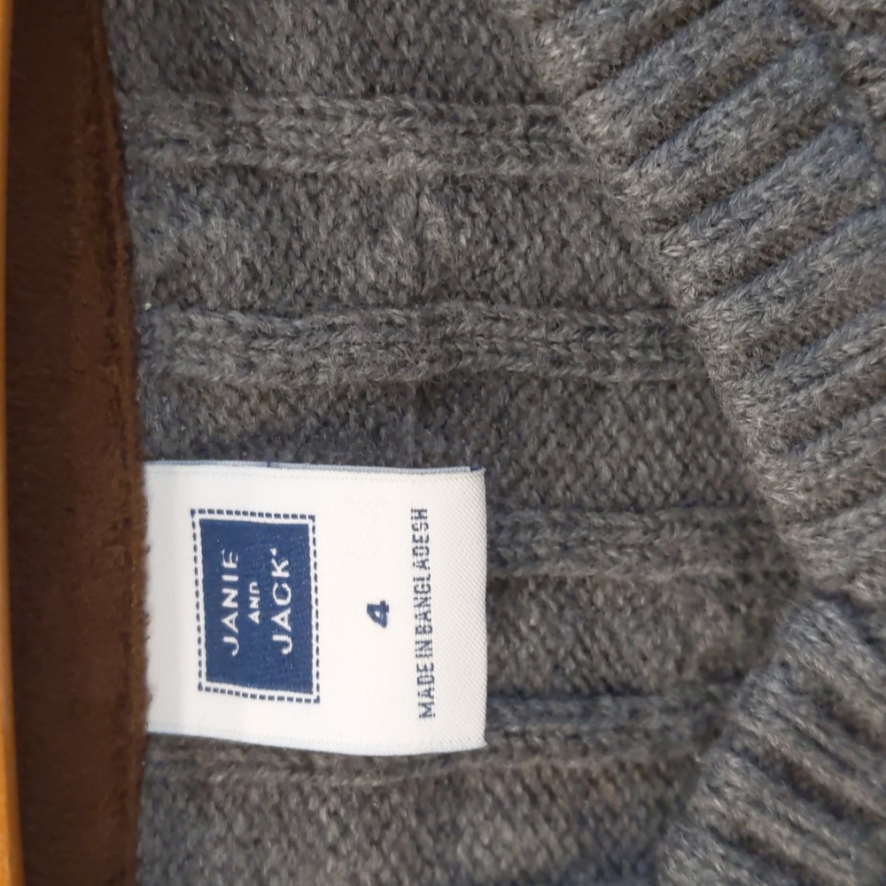 Size 4 Janie and Jack wool cotton blend v neck sweater patched elbow detail - Picture 2 of 4
